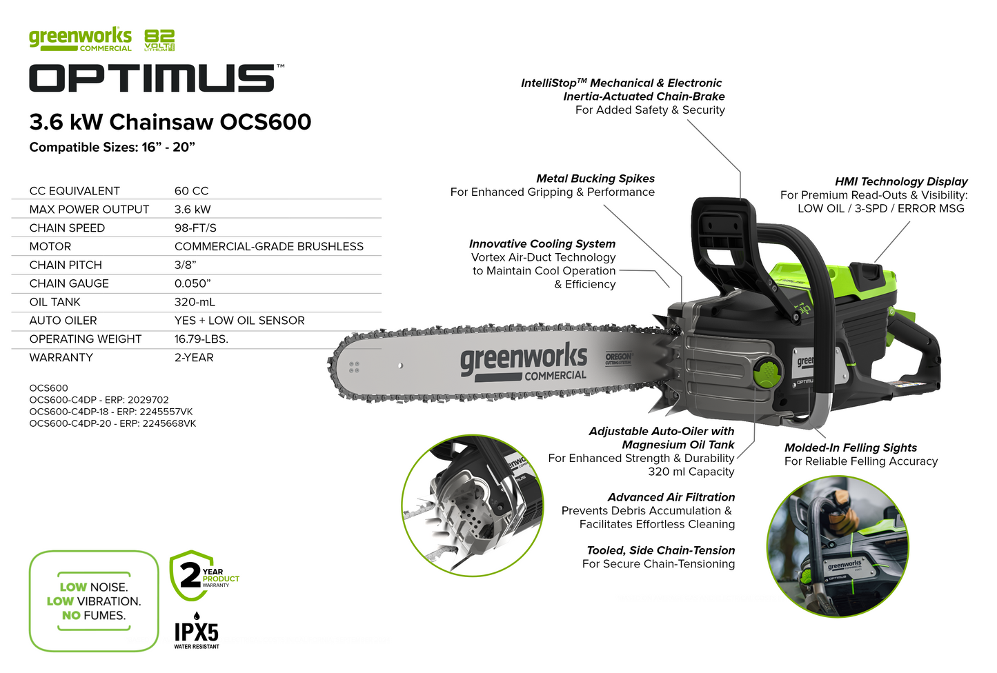 82V OPTIMUS 3.6kw Chainsaw Kit with CORE400 Battery & DP Charger | OCS600-C4DP