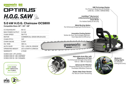 82V OPTIMUS HOGSAW 5.0kw Chainsaw Kit with CORE530 Battery & DP Charger | OCS800-C5DP