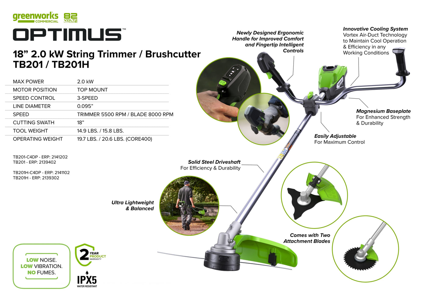 82V OPTIMUS 2.0kW 18" String Trimmer Brush Cutter | TB201