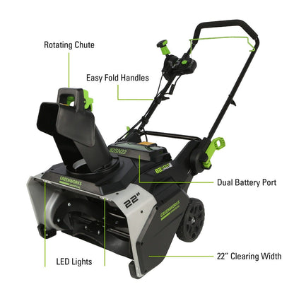 82V 22" Snow Thrower with 5Ah Battery and Dual Port Charger | 82SN22-5DP