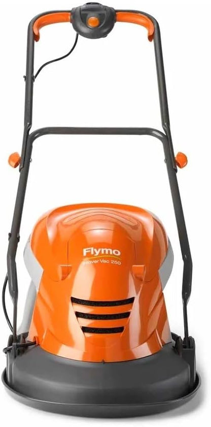 Flymo Hover Vac 250 Electric Lawn Mower 1400W – 25cm Hover Mower, 15L Grass Box, Lightweight, Orange/Grey