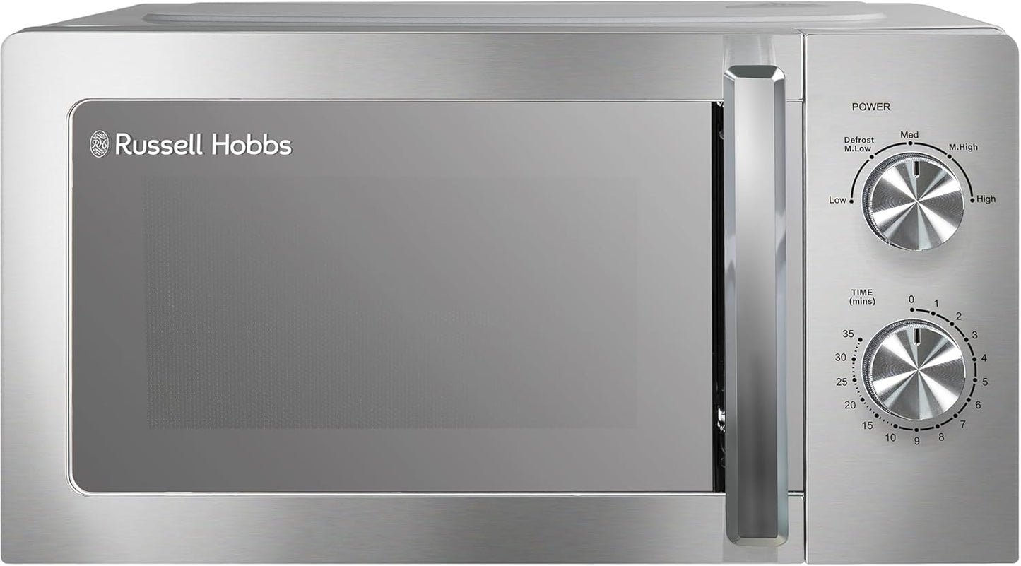 Russell Hobbs Stainless Steel Microwave 20 Litre 800W Solo Manual with 5 Power Levels, Defrost Function & Easy Clean, 35 Minute Timer, RHMM827SS