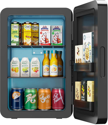 MoraRise Mini Fridge 22L/30 Cans Portable Cooler & Warmer Mini Fridge for Bedrooms with Adjustable Shelves, AC+12V DC Small Fridges for Office, Car, Travel,Home, Skincare, Drinks & Cosmetics (Black)