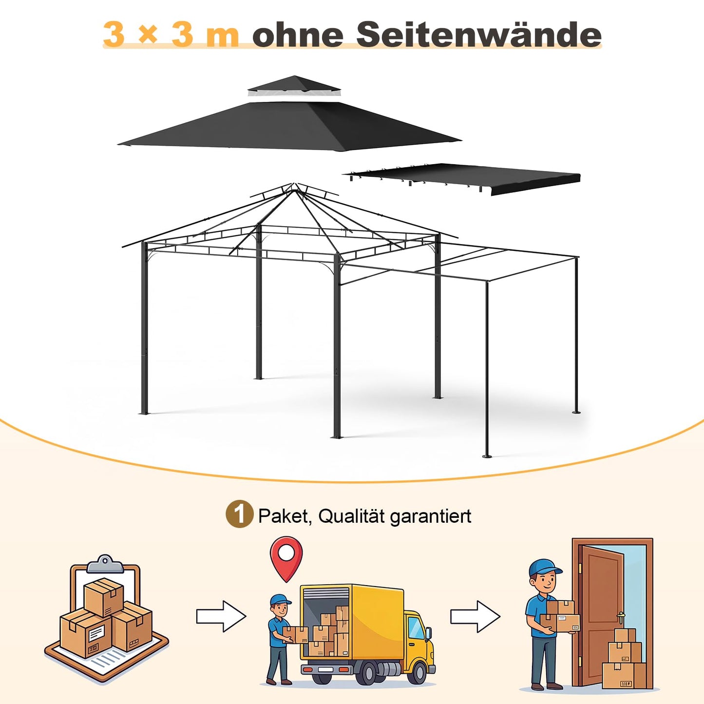 Devoko Expandable Gazebo 3x3m to 3x6m, Waterproof & UV50+ Canopy, Heavy Duty Steel Frame, with Mosquito Screens, for Garden, Patio, BBQ Parties – Grey