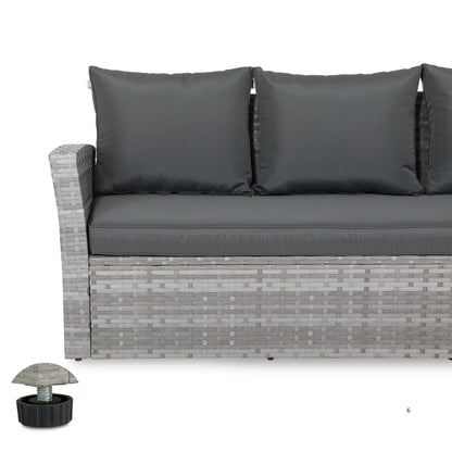 Spring Garden Bristol 9-Seater Rattan Garden Furniture Set with Parasol Hole & Cover,Flexible L-Shape Corner Sofa, 90cm Dining Table& 2 Benches - Free Rain Cover - Grey/Grey - All-Weather