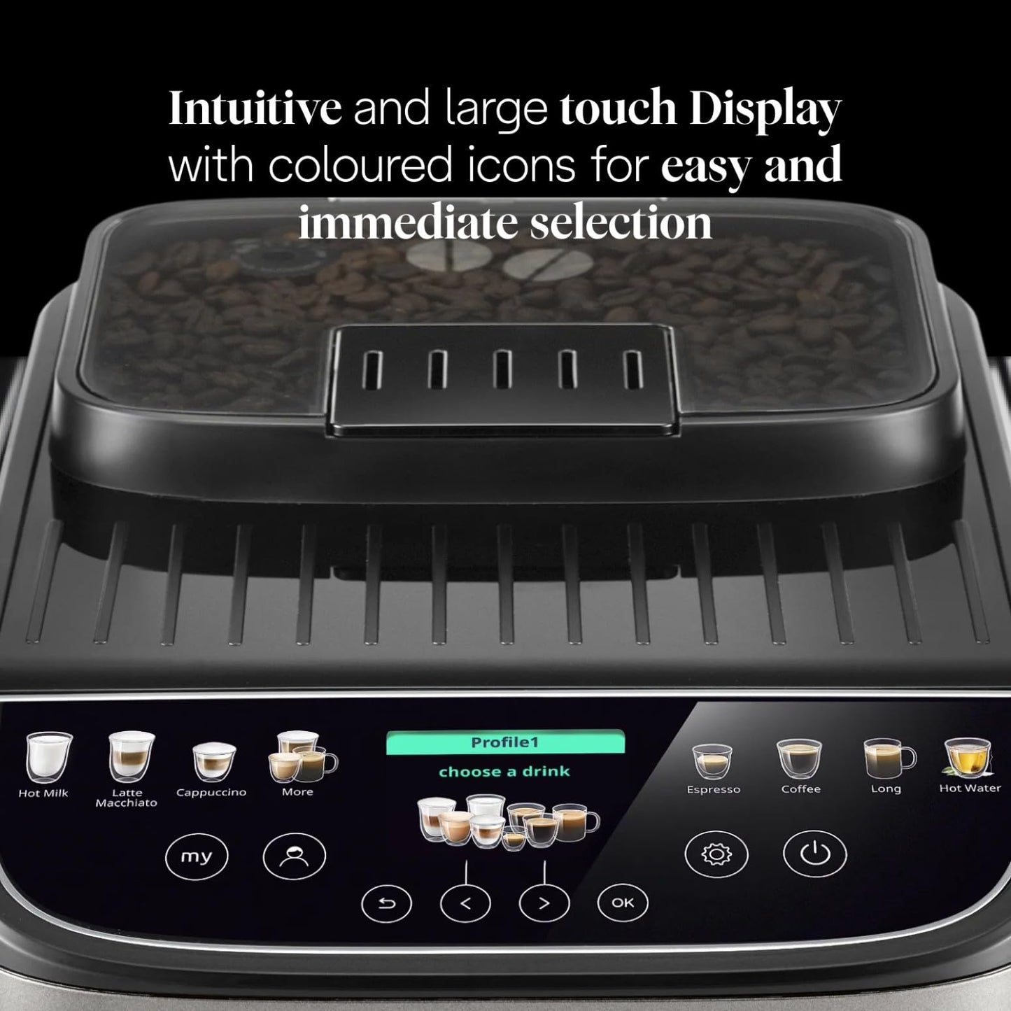 De’Longhi Magnifica Evo Next - Perfetto Automatic Coffee Machine with LatteCrema Automatic Milk Frothing, 13 One-Touch Drinks, Colour Touch Display, Silver Black (ECAM310.80.SB)