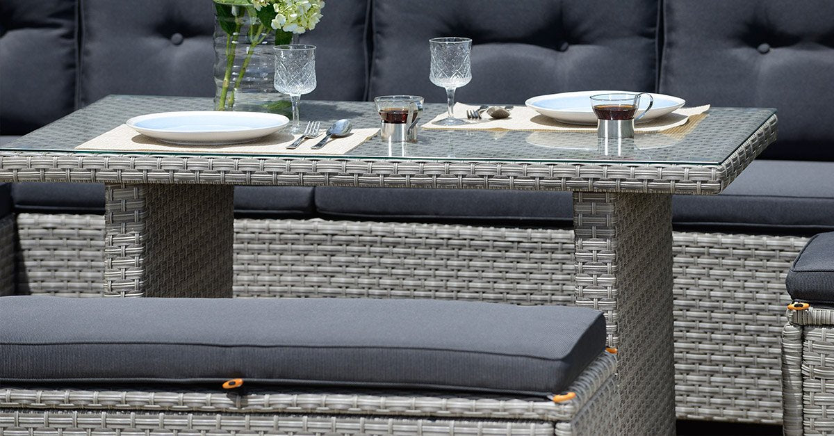 Backyard Furniture Barcelona Luxury 10 Seater Casual Dining Rattan Garden Set with Cushions, Grey/Brown, 191 x 177 x 87 cm