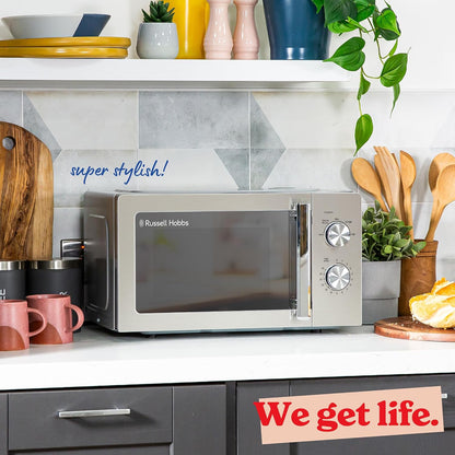 Russell Hobbs Stainless Steel Microwave 20 Litre 800W Solo Manual with 5 Power Levels, Defrost Function & Easy Clean, 35 Minute Timer, RHMM827SS
