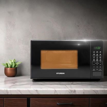Hyundai 800W 20L Black Digital Microwave, Stainless Steel Interior, 11 Power Levels, Automatic Defrost, 6 Auto Cook Modes, Clock and Timer, Digital Controls, Easy Clean & Child Lock