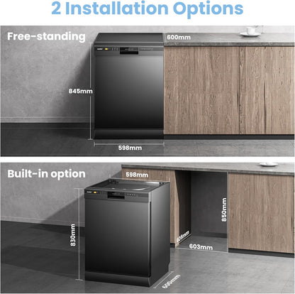 COMFEE' Freestanding Dishwasher CDWPF1201PB-UK 60cm Width, Full Size Dishwasher with 12 place settings