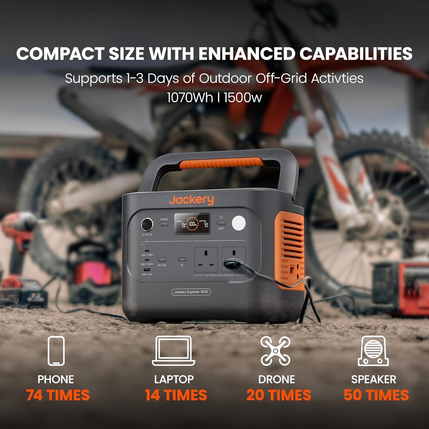 Jackery Explorer 1000 v2 Portable Power Station(2024 New),1070Wh LiFePO4 Battery,1500W AC/100W USB-C Output, 1 Hr Fast Charge, Solar Generator for Outdoor Camping,Off-grid Living,RV,Emergency