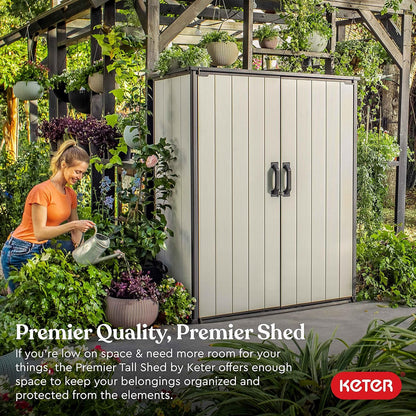 Keter Premier Shed Outdoor Resin Storage Shed with Shelf Brackets for Patio Furniture, Pool