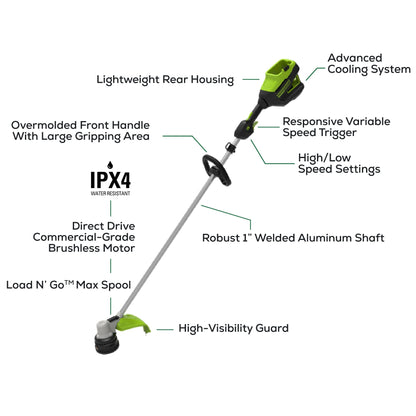 82V 1.2kW String Trimmer with 4Ah Battery and Dual Port Charger | 82ST12-4DP