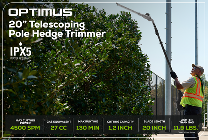 82V OPTIMUS 20" Telescoping + Articulating Pole Hedge Trimmer | PH662T